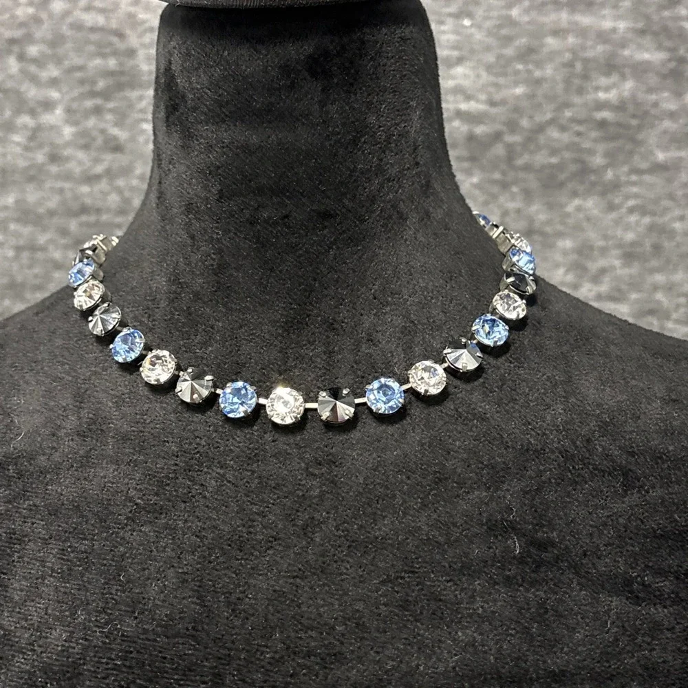 SABIKA Sparkling Crystal Necklace Blue Silver Tone Choker‎ Women's Jewelry